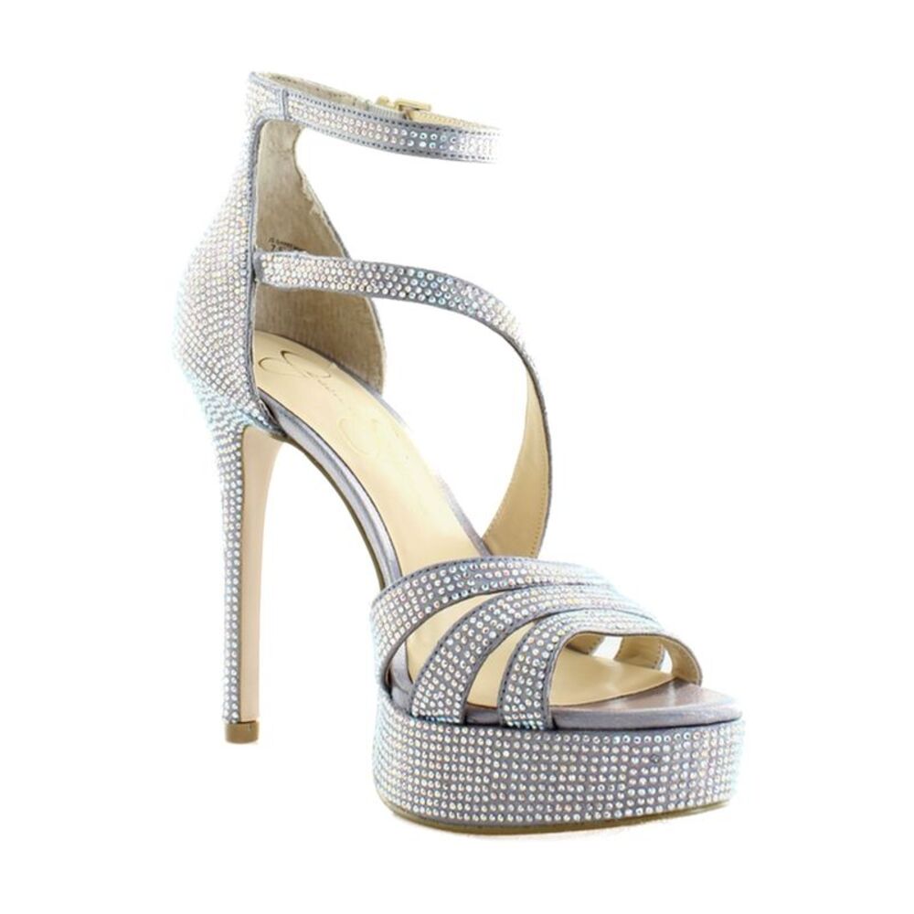 Jessica Simpson Silver Crystal Platform Stiletto Sandals